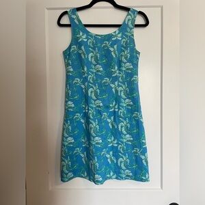 Vintage Kaeli Smith Blue & Green Palm Tree Patterned Mini Dress Sz 4